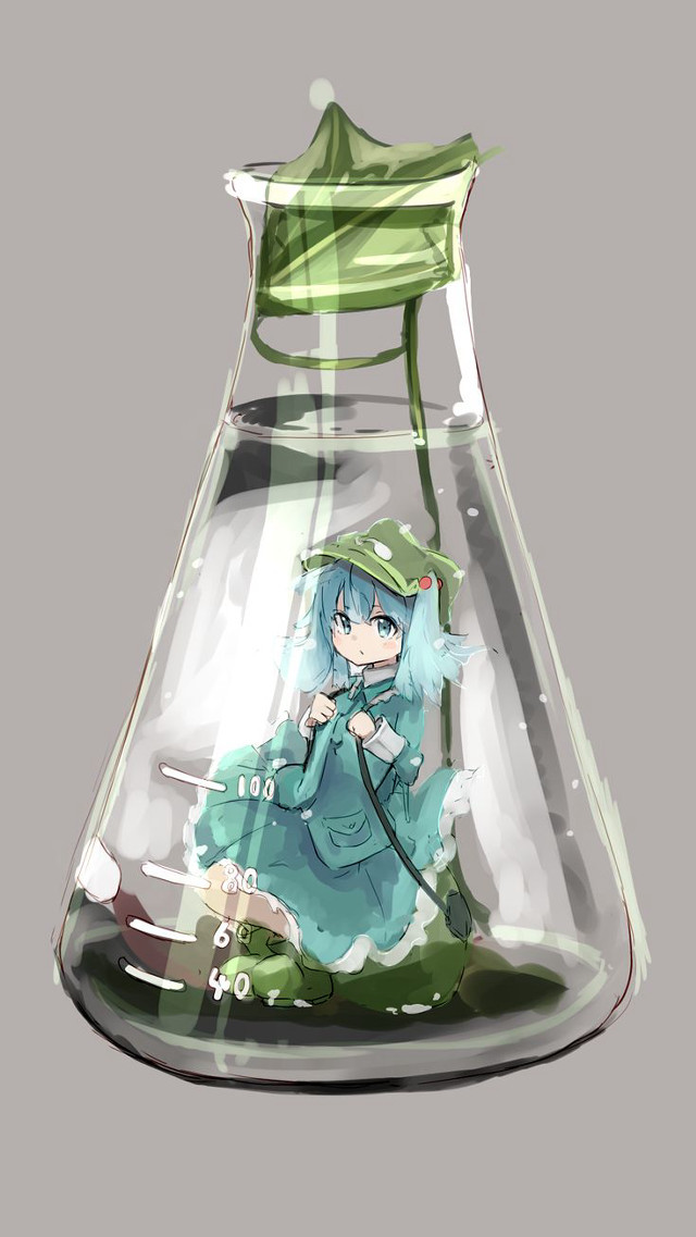 Glass flask girl inside green free wallpaper for mobile - medium preview image