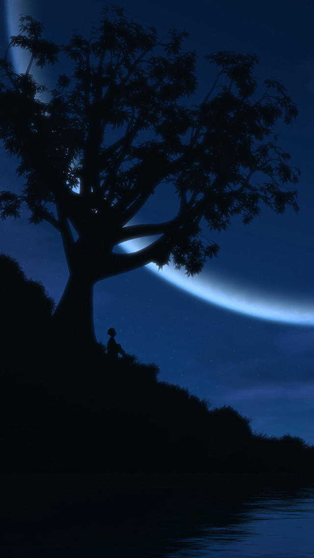 Tree crescent sky man sitting free wallpaper for mobile - medium preview image
