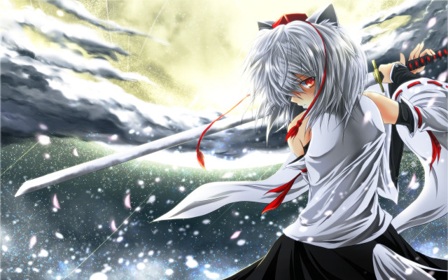 Anime character sword snow falling free wallpaper for desktop - medium preview image