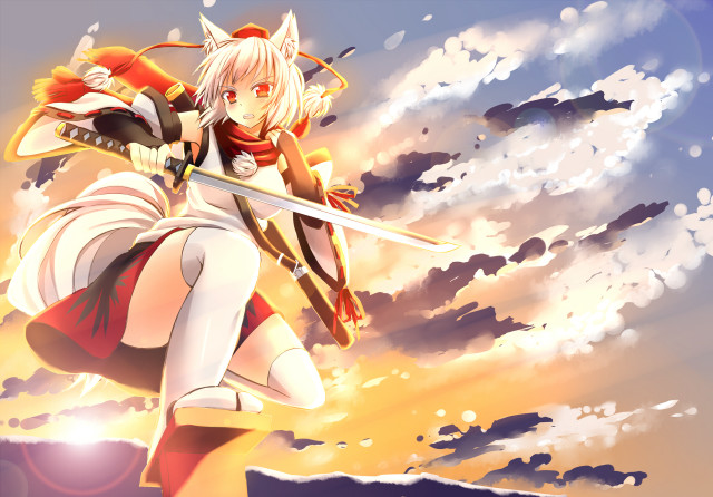 Woman white dress sword sky #2 free wallpaper for desktop - medium preview image