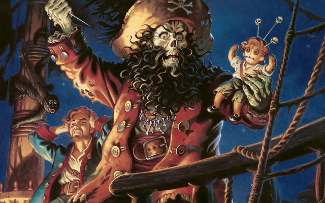 Pirate with monkey on chest free wallpaper for desktop - medium preview image