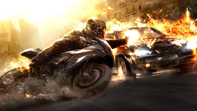 Man motorcycle car fire flames #2 free wallpaper for desktop - medium preview image