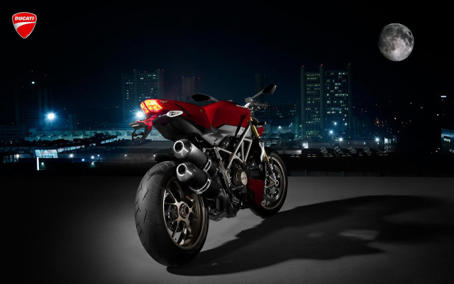 Red motorcycle night city full free wallpaper for desktop - medium preview image