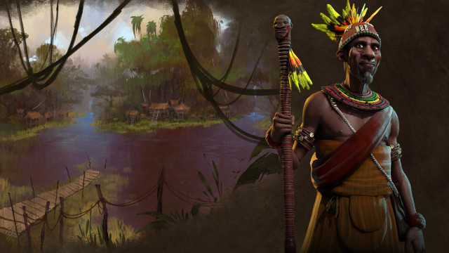 Native american man holding stick free wallpaper for desktop - medium preview image