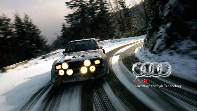 Car driving snowy road headlights free wallpaper for desktop - medium preview image