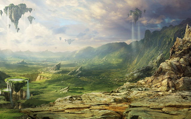 Mountain landscape waterfall cloudy sky free wallpaper for desktop - medium preview image