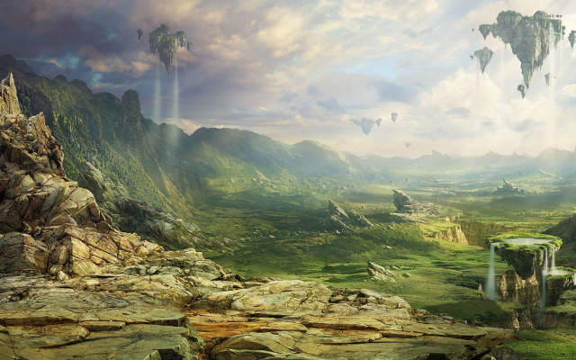 Mountain landscape waterfall distance middle free wallpaper for desktop - medium preview image