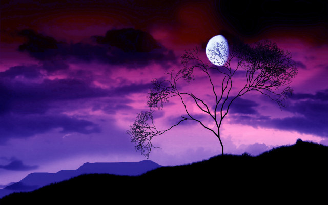 Tree moon purple sky clouds free wallpaper for desktop - medium preview image