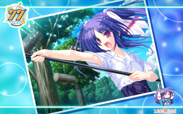 Girl purple hair holding stick free wallpaper for desktop - medium preview image