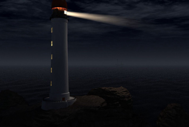 Lighthouse rock ocean night light free wallpaper for desktop - medium preview image