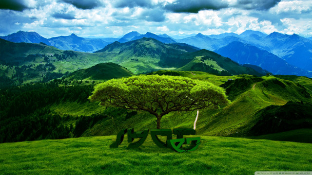Tree hill mountains clouds green free wallpaper for desktop - medium preview image