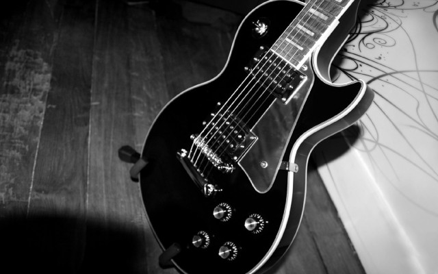 Black white guitar table wallpaper free wallpaper for desktop - medium preview image