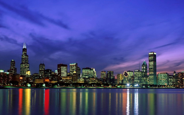 City skyline purple sky water #4 free wallpaper for desktop - medium preview image