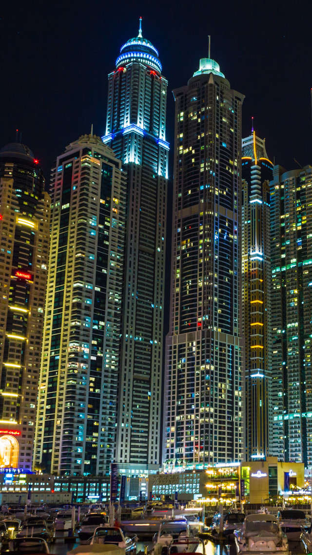 Boats harbor night city skyline free wallpaper for mobile - medium preview image