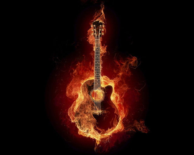 Guitar fire ring black background free wallpaper for desktop - medium preview image