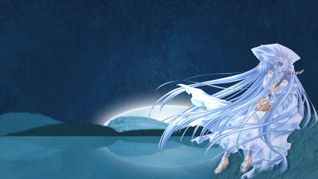 Woman white hair field night free wallpaper for desktop - medium preview image