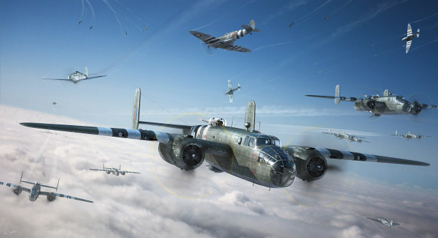 Planes flying clouds propellers precisionism free wallpaper for desktop - medium preview image