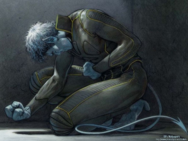 Kneeling man blue skin white free wallpaper for desktop - medium preview image