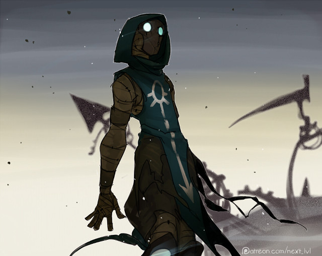 Cartoon hooded person sword sky free wallpaper for desktop - medium preview image