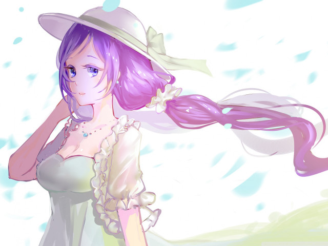 Woman purple hair hat holding free wallpaper for desktop - medium preview image