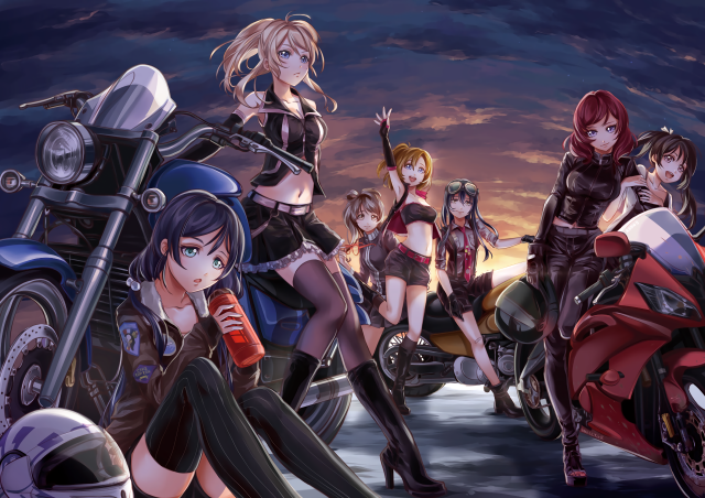 Anime girls motorcycle man background free wallpaper for desktop - medium preview image