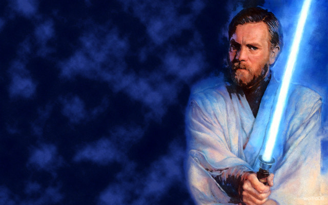 Man holding light saber blue free wallpaper for desktop - medium preview image