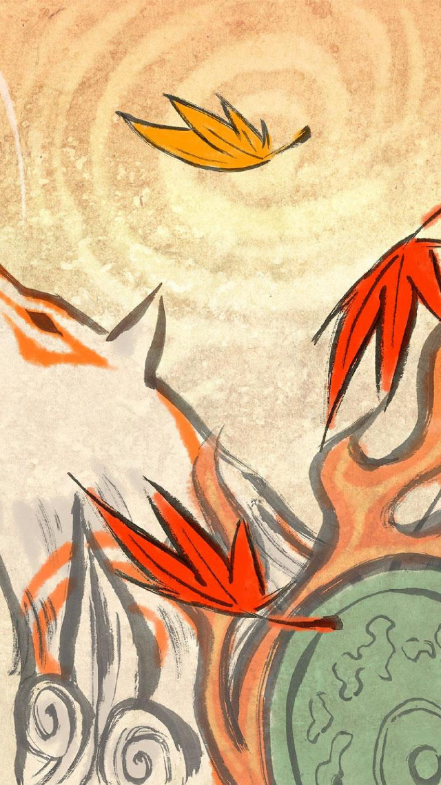 Clock bird flying swirly leaves free wallpaper for mobile - medium preview image