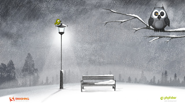 Bird tree branch snow bench free wallpaper for desktop - medium preview image