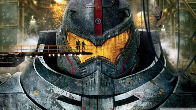 Man helmet mecha bridge cityscape free wallpaper for desktop - medium preview image