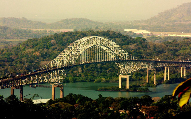 Bridge train river mountain city free wallpaper for desktop - medium preview image