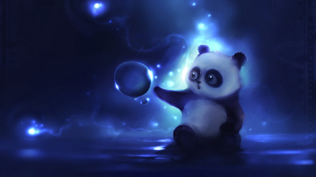 Panda holding ball blue background free wallpaper for desktop - medium preview image