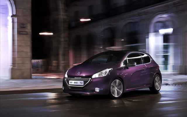 Purple car parked city street free wallpaper for desktop - medium preview image