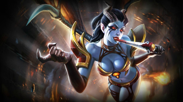 Woman sword demon flames fantasy free wallpaper for desktop - medium preview image