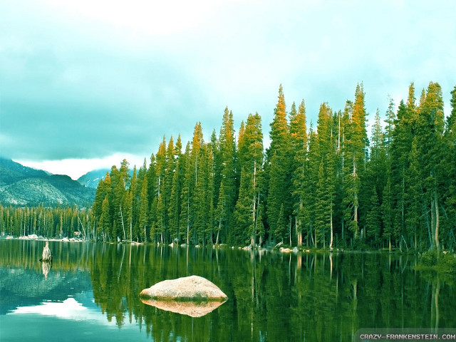 Lake mountain forest bush water free wallpaper for desktop - medium preview image
