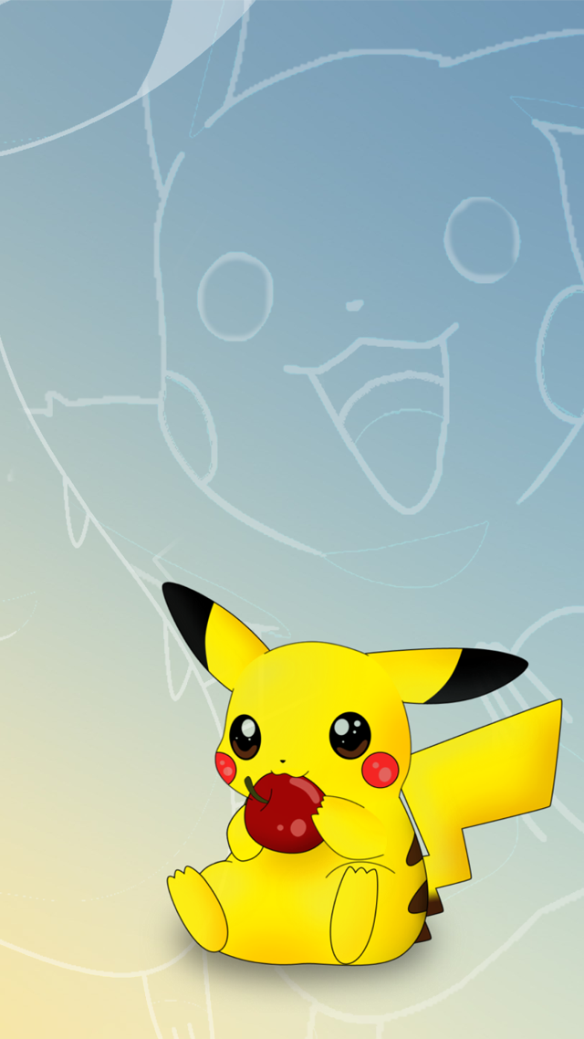 Cartoon pikachu blue background yellow free wallpaper for mobile - medium preview image