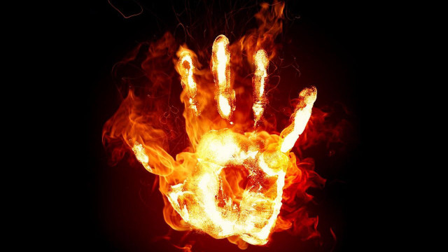 Hand flames black background red free wallpaper for desktop - medium preview image