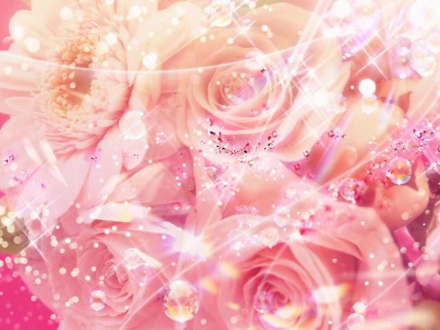 Pink roses sparkling stars bubbles free wallpaper for desktop - medium preview image