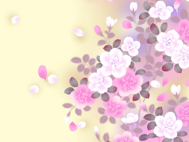 Pink flowers leaves yellow background free wallpaper for desktop - medium preview image
