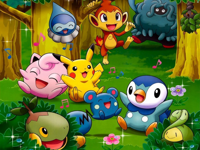 Pokemon forest music notes trees free wallpaper for desktop - medium preview image