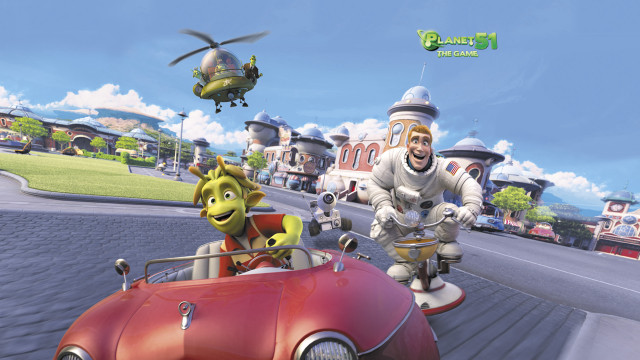 Cartoon character red car helicopter free wallpaper for desktop - medium preview image