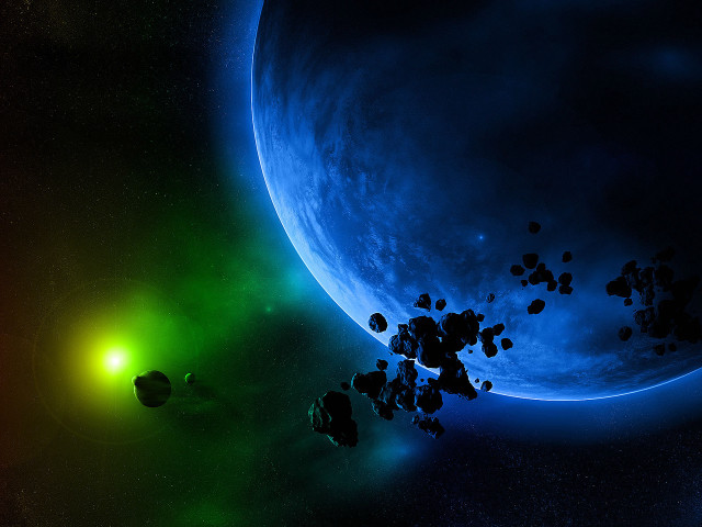 Space scene green blue planet free wallpaper for desktop - medium preview image