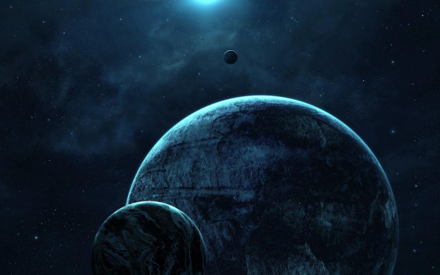 Blue planet two smaller planets free wallpaper for desktop - medium preview image