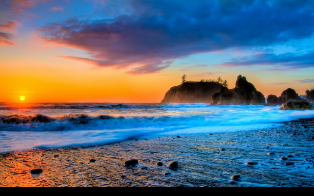 Sunset ocean waves crashing shore #4 free wallpaper for desktop - medium preview image