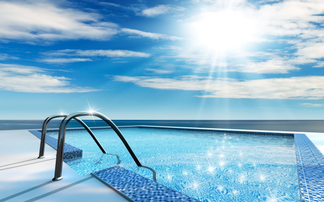 Swimming pool ladder sunshine horizon #2 free wallpaper for desktop - medium preview image