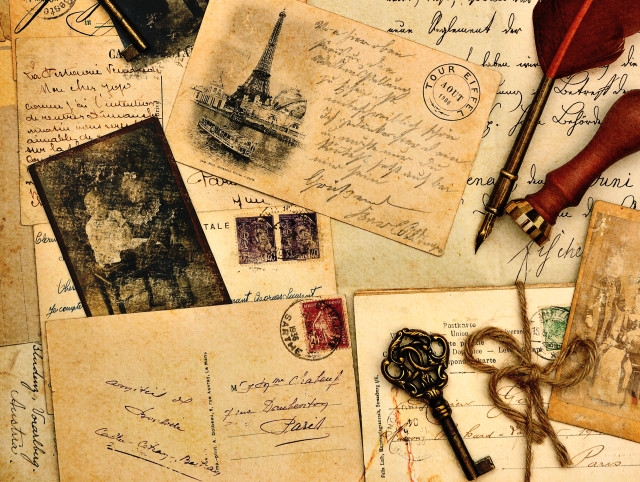 Old postcards key pen writing free wallpaper for desktop - medium preview image