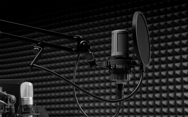 Microphone stand studio bw portrait free wallpaper for desktop - medium preview image