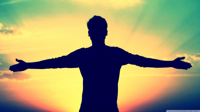 Man sunset arms outstretched hands free wallpaper for desktop - medium preview image