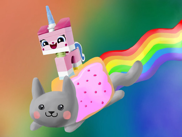 Cat unicorn flying sky rainbow free wallpaper for desktop - medium preview image