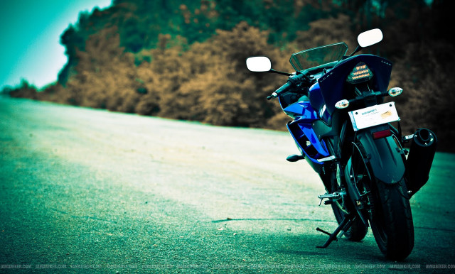Blue motorcycle forest sunny tilt free wallpaper for desktop - medium preview image