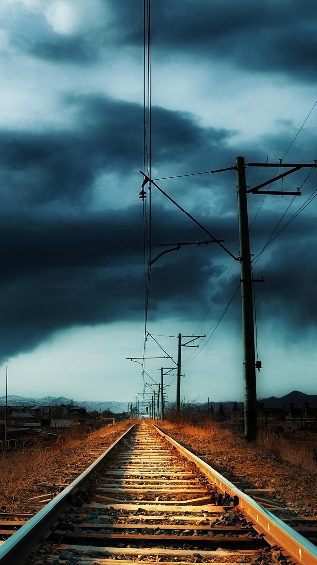 Train track sky telephone pole free wallpaper for mobile - medium preview image